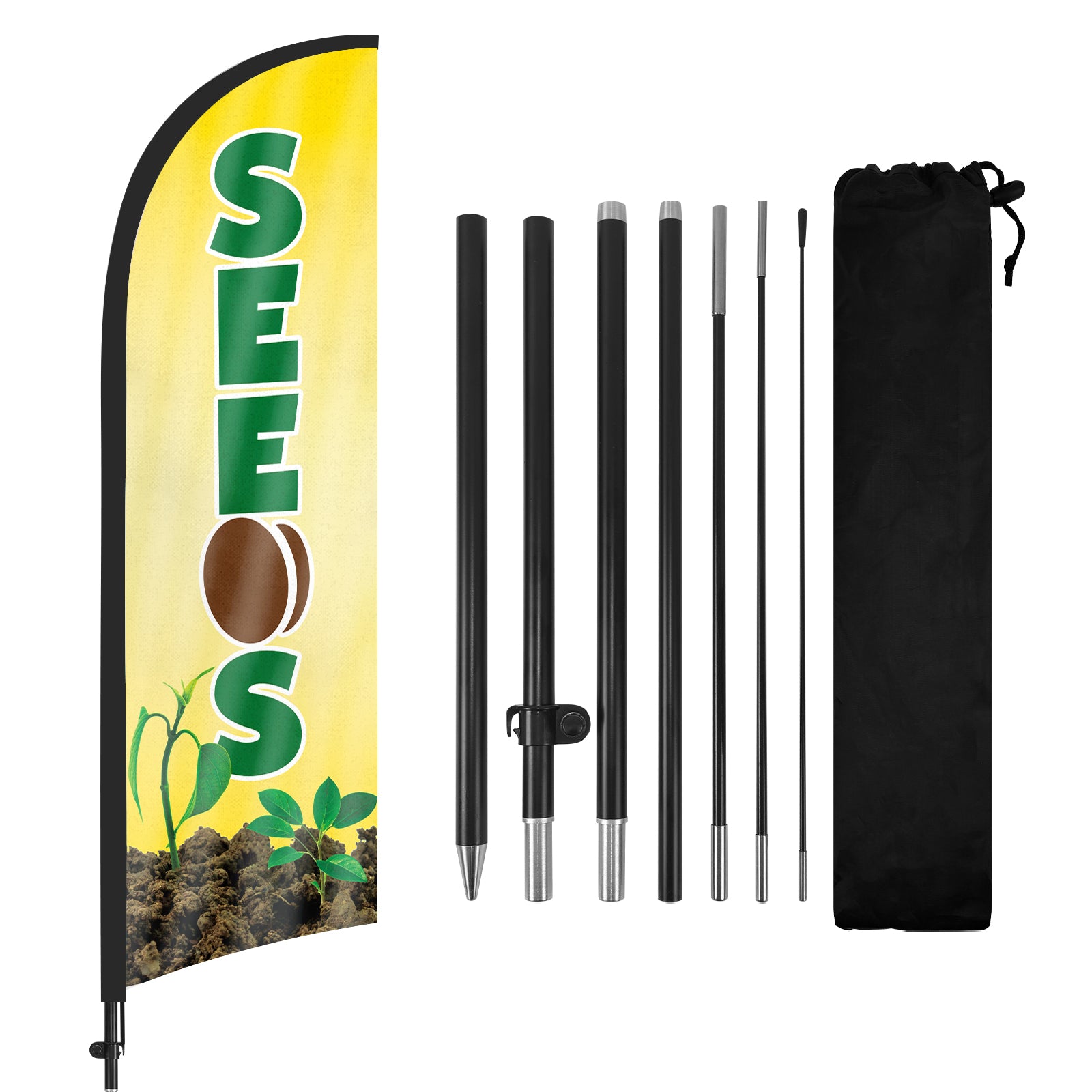 8ft Seeds Yellow Feather Flag with Pole kit