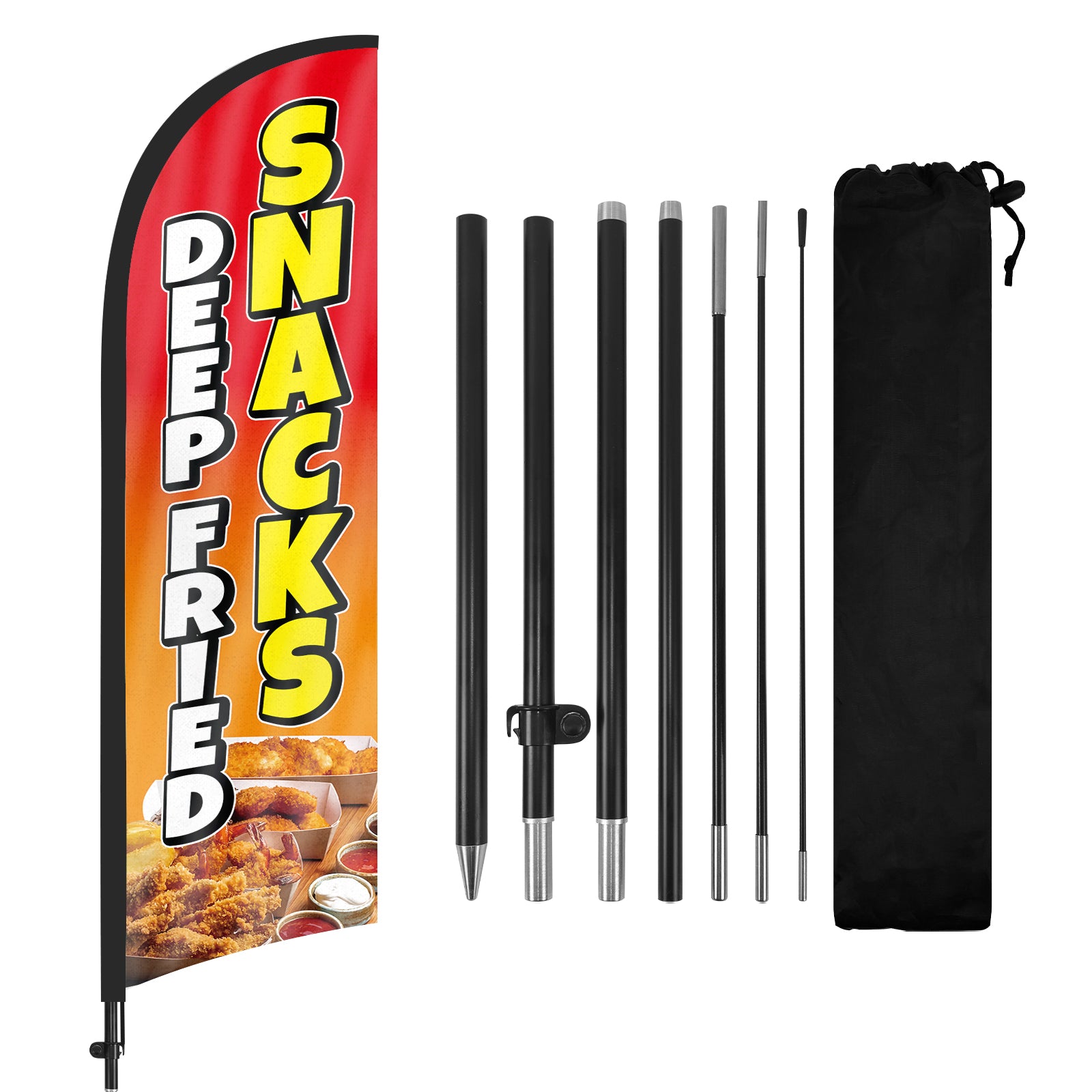 8ft Deep Fried Snacks Red Feather Flag with Pole and Stake