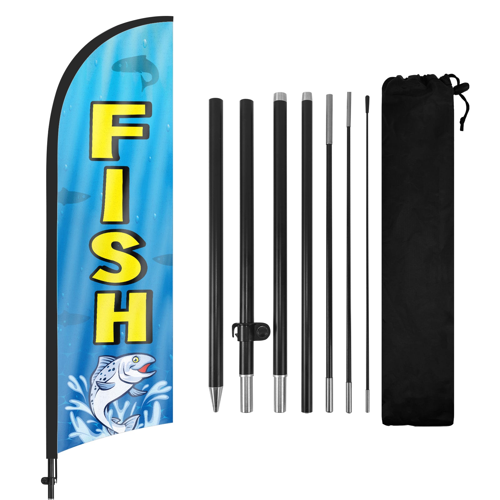 Fish Sign Flag Kit-8ft Fish Feather Flag with Pole and Stake