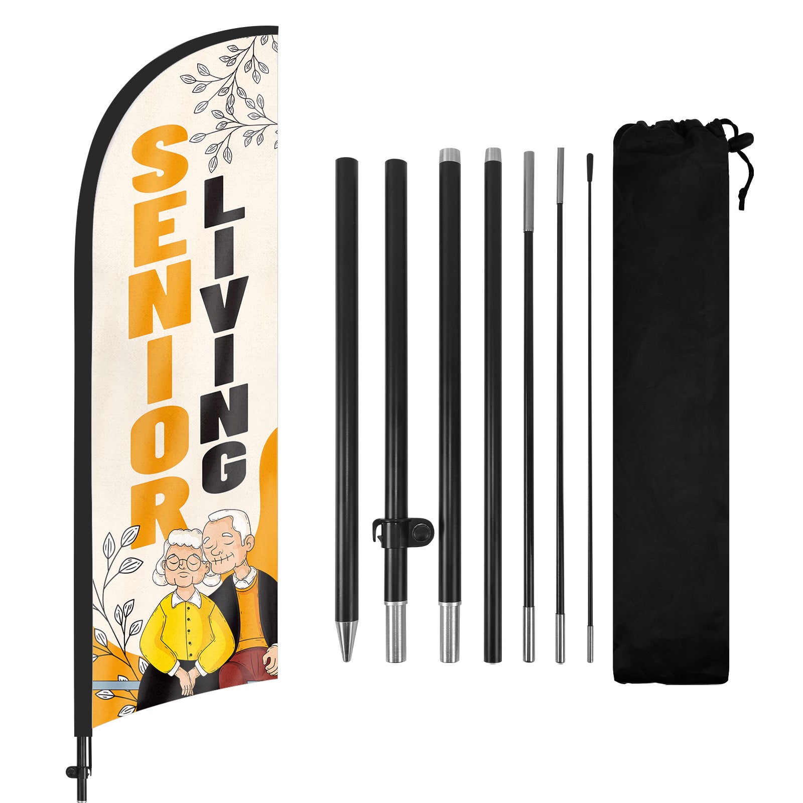 8ft Senior Living White Feather Flag Pole Kit