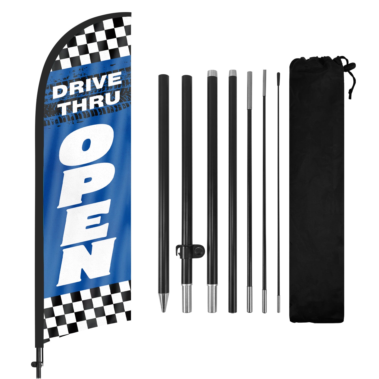 8ft Drive Thru Open Restaurant Feather Flag with Pole and Stake