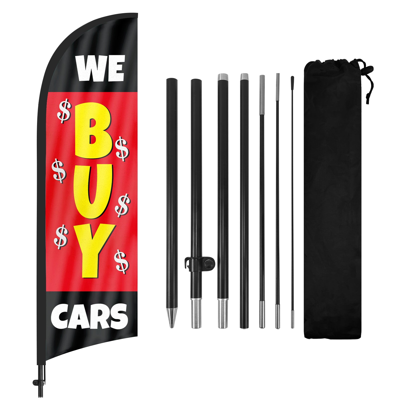 8ft We Buy Cars Red Feather Flag Pole Kit