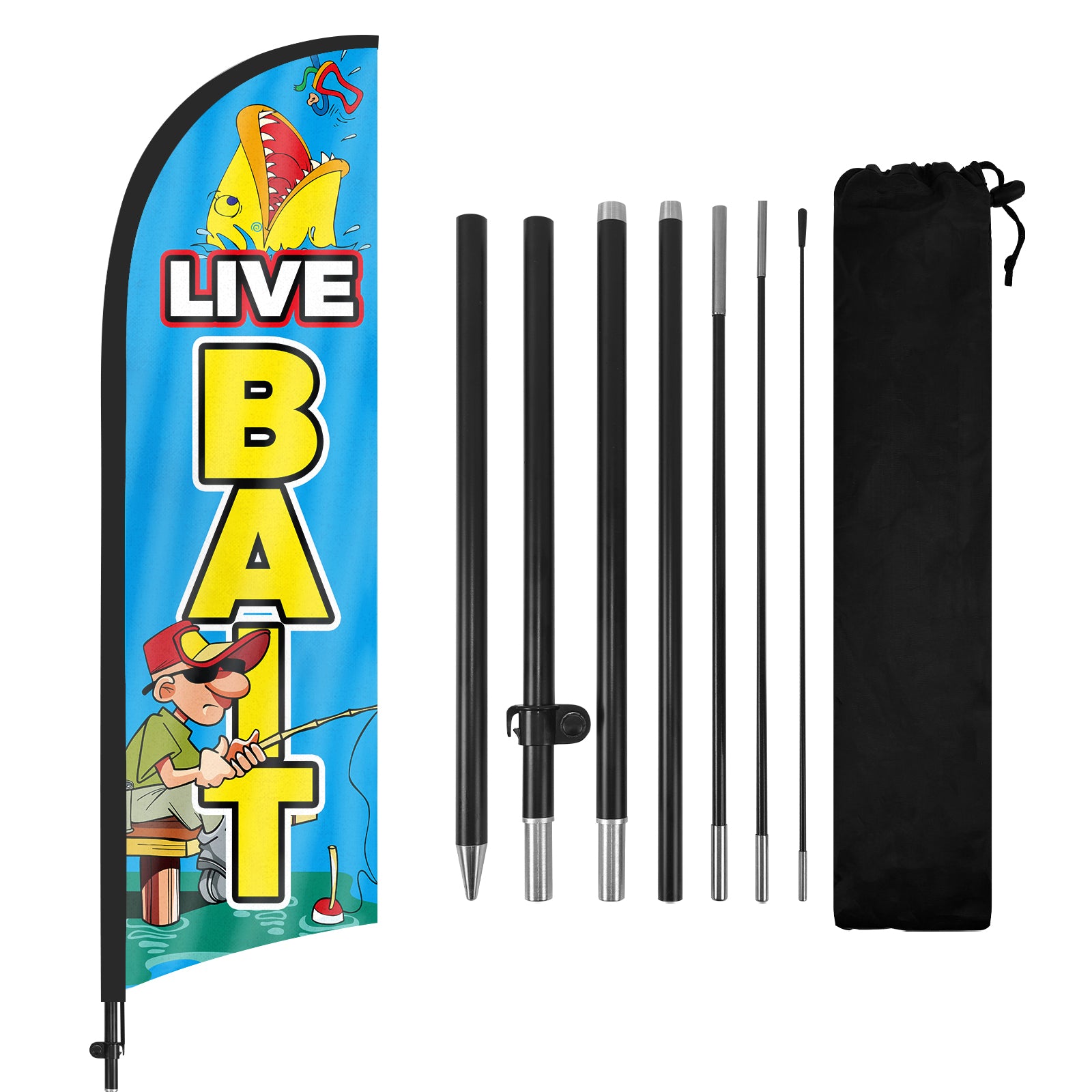 8Ft Live Bait Blue Feather Flag with Pole & Stake