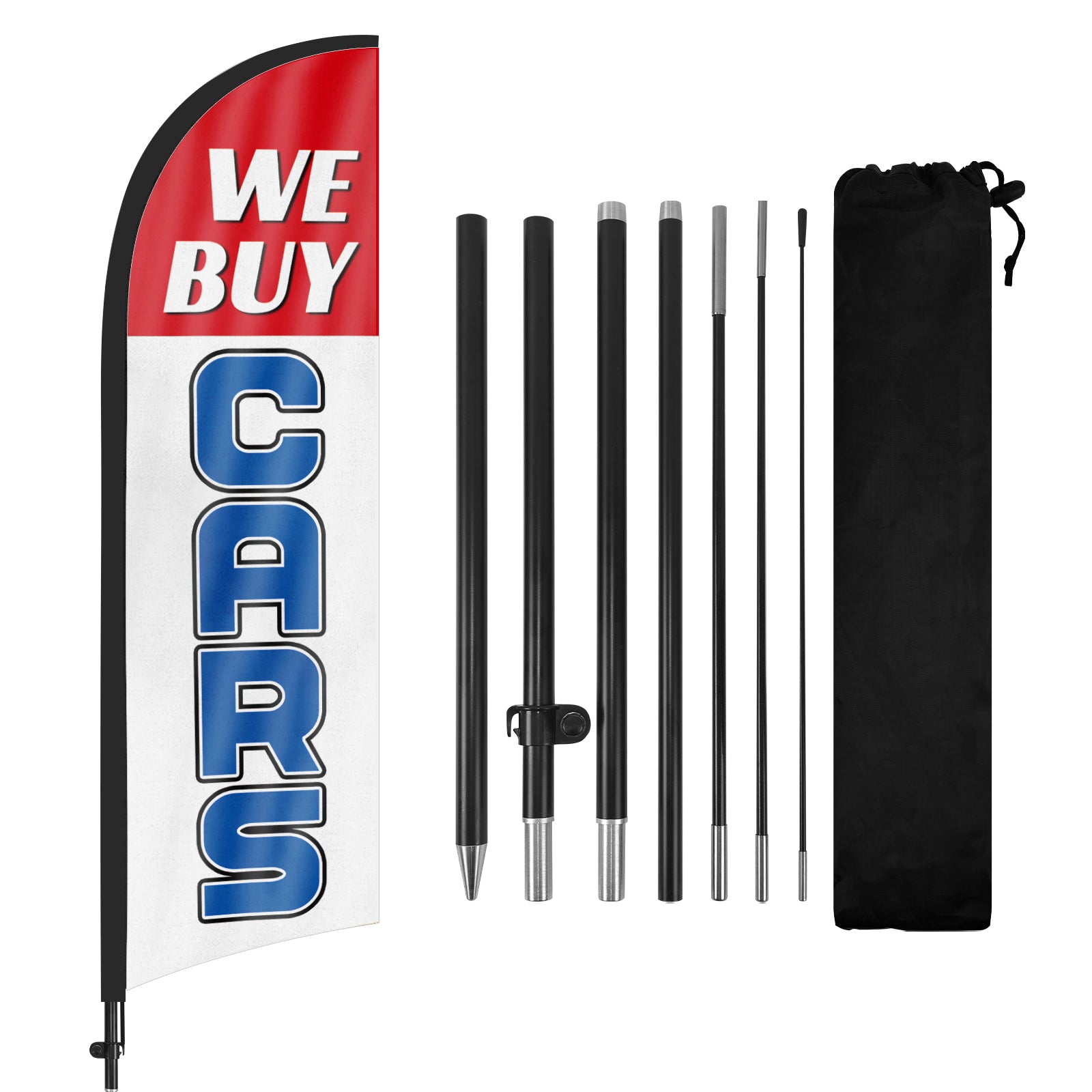 8ft We Buy Cars White Feather Flag Pole Kit