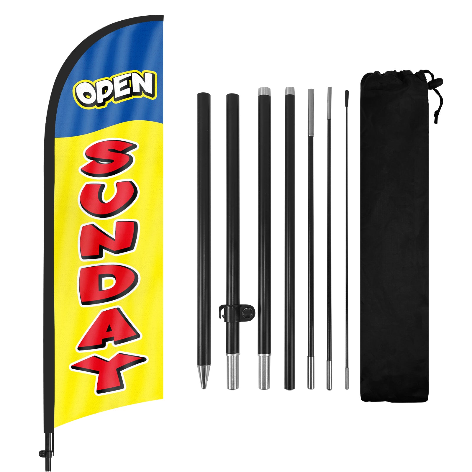 8Ft Yellow Open Sunday Feather Flag with Pole & Stake