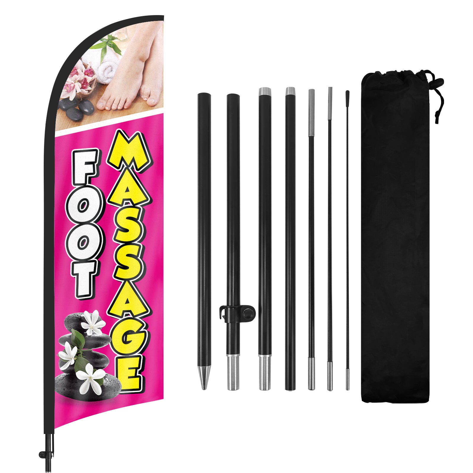 8Ft Foot Massage Pink Feather Flag with Pole & Stake