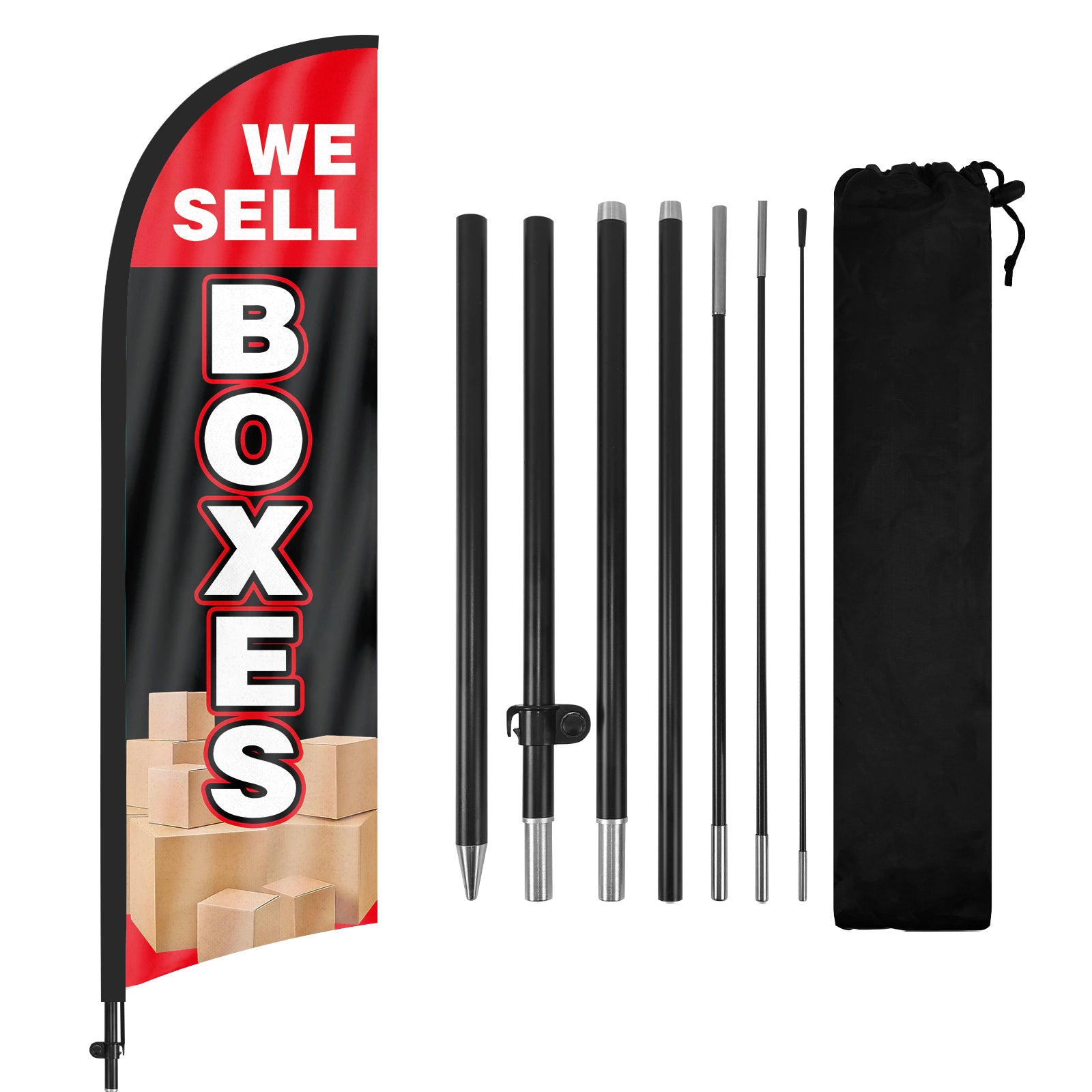 8Ft Boxes Black Feather Flag with Pole & Stake