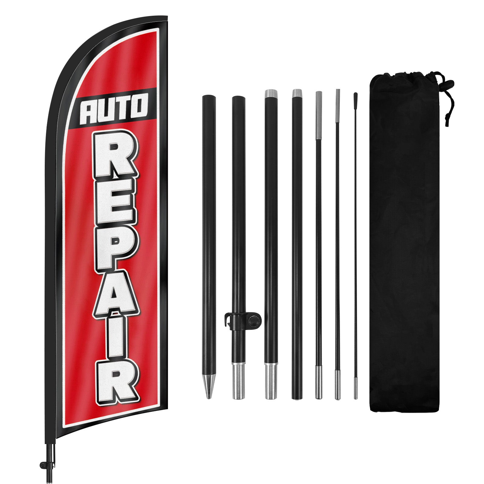 8ft Auto Repair Red Feather Flag Pole Kit