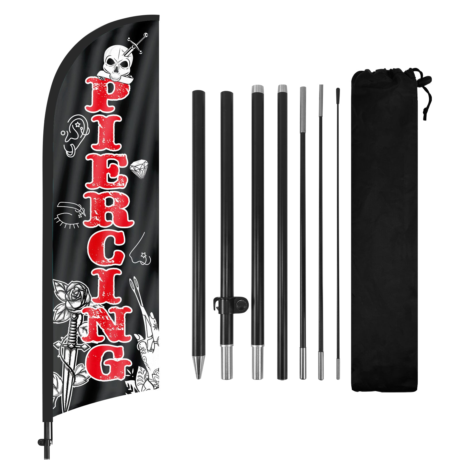 8ft Piercing Black Feather Flag with Pole and Stake