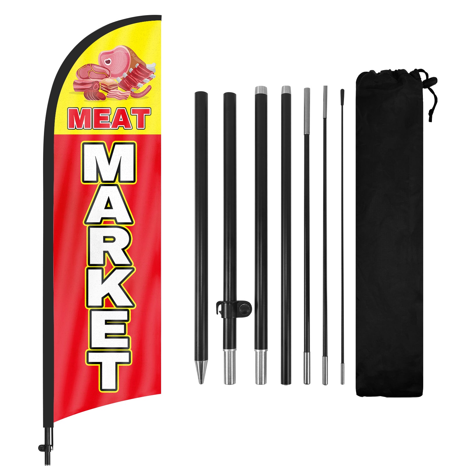 8ft Meat Market Feather Flag with Pole and Stake