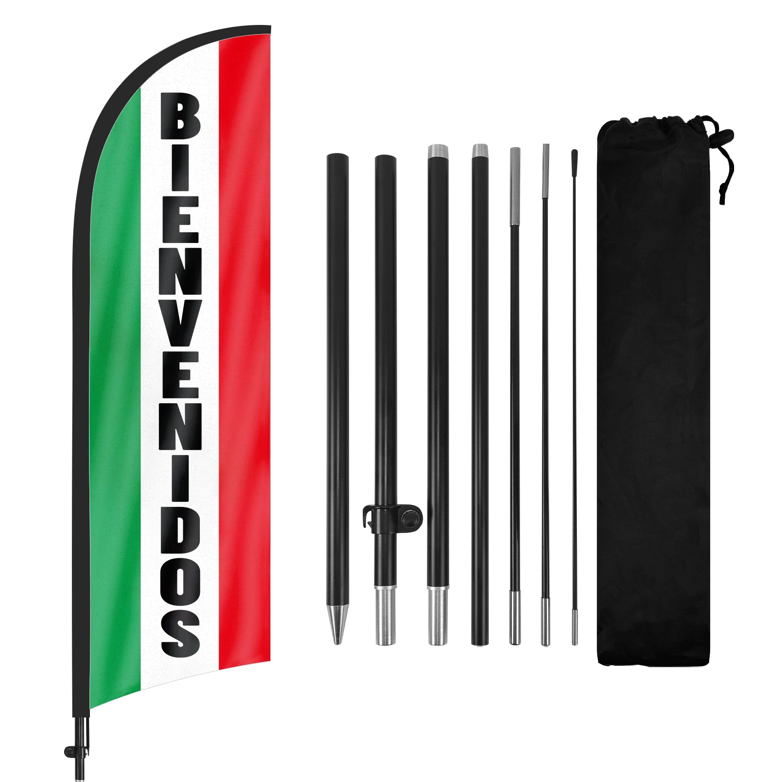 8ft Bienvenidos Green Feather Flag Pole Kit
