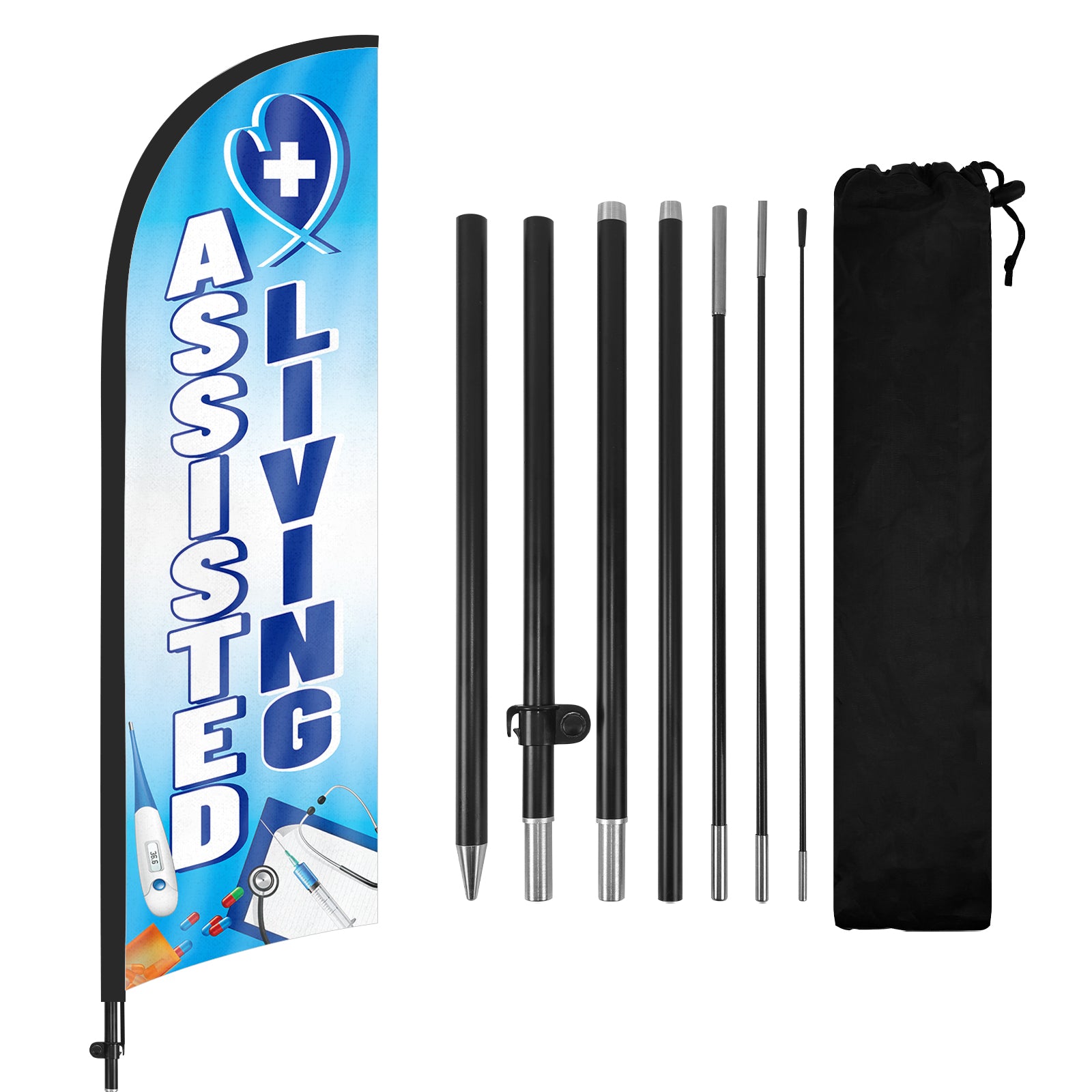 8ft Assisted Living Blue Feather Flag Pole Kit