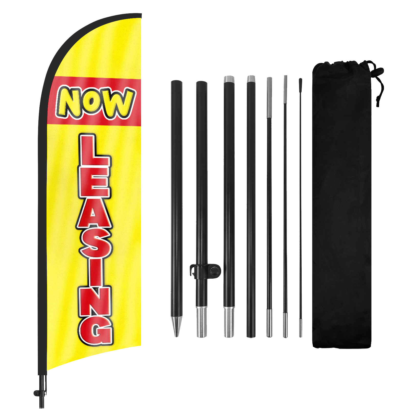 FSFLAG Yellow Now Leasing Swooper Feather Flag Pole Kit