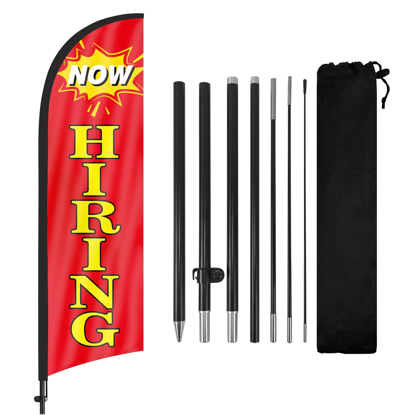 8ft Now Hiring 02 Red Feather Flag Pole Kit