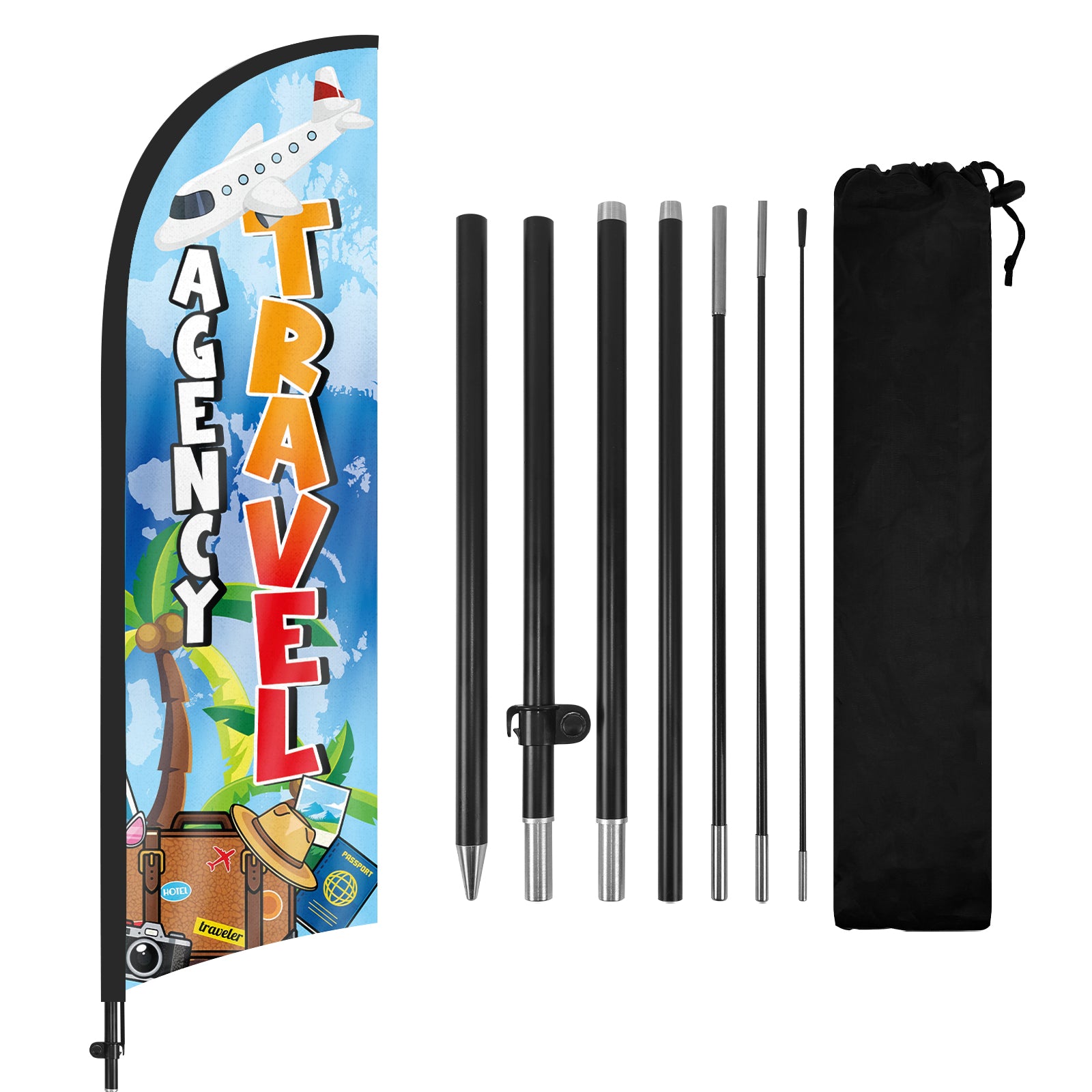 8ft Travel Agency Blue Feather Flag with Pole and Stake