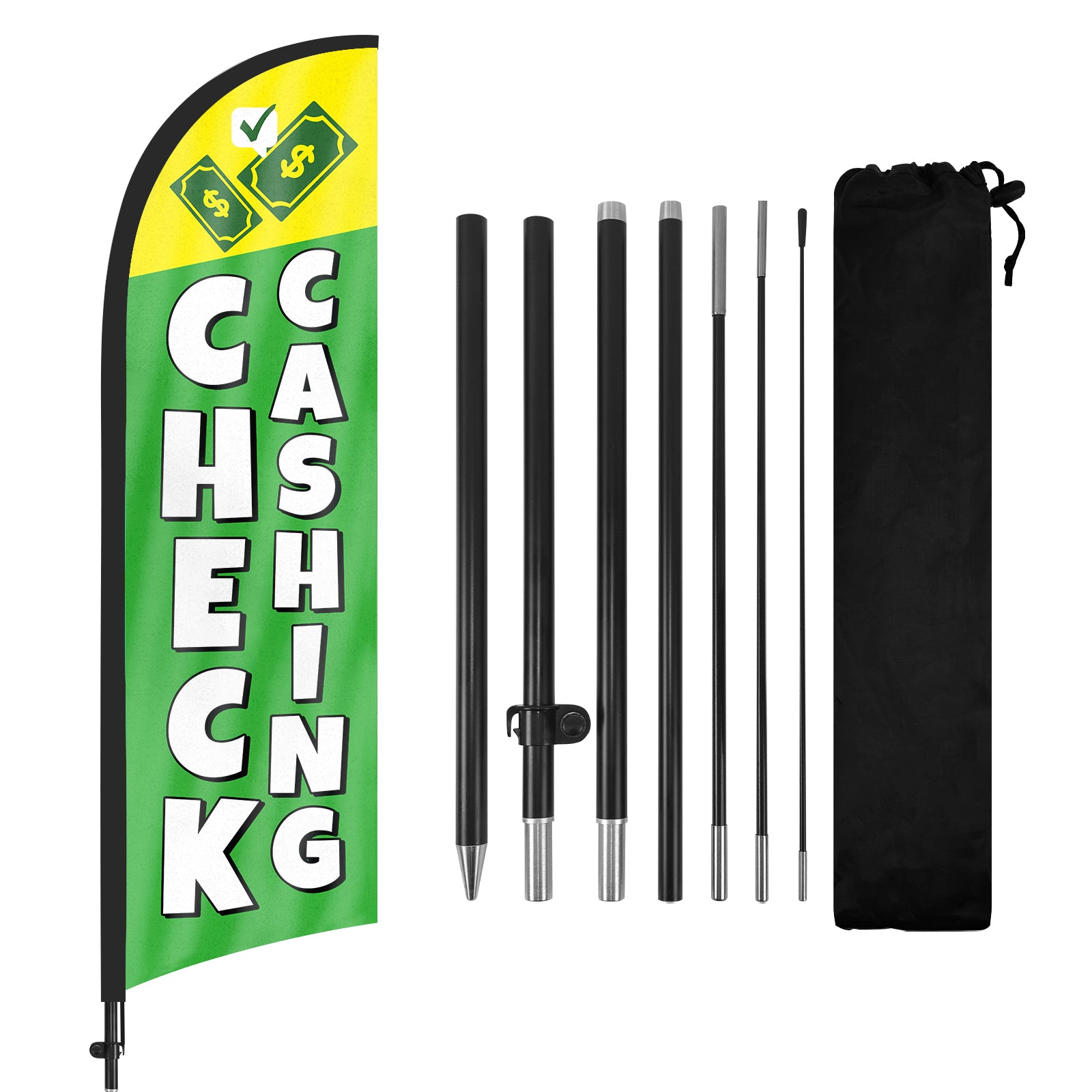 8ft Check Cashing Green Feather Flag with Pole and Stake