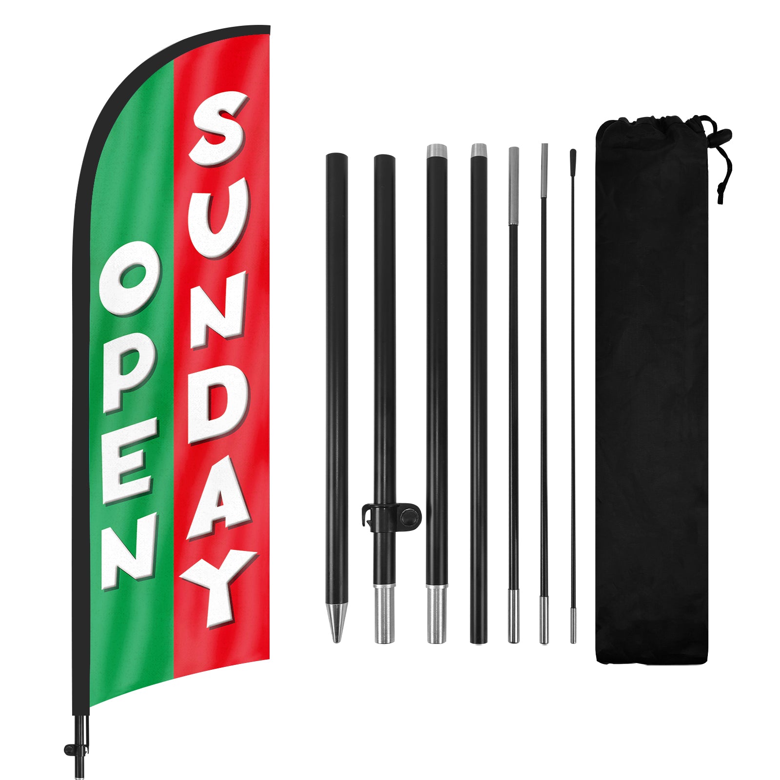 8Ft Green Open Sunday Feather Flag with Pole & Stake