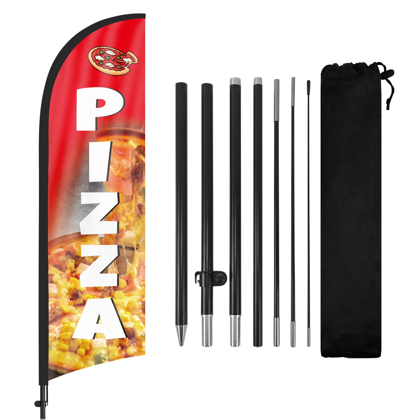 8ft Pizza Red Feather Flag Kit with Pole and Stake