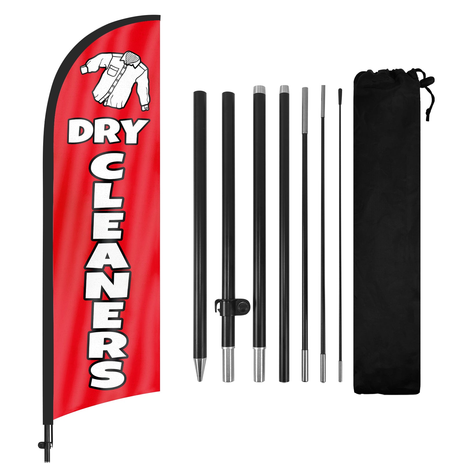 8Ft Dry Cleaners Red Feather Flag with Pole & Stake