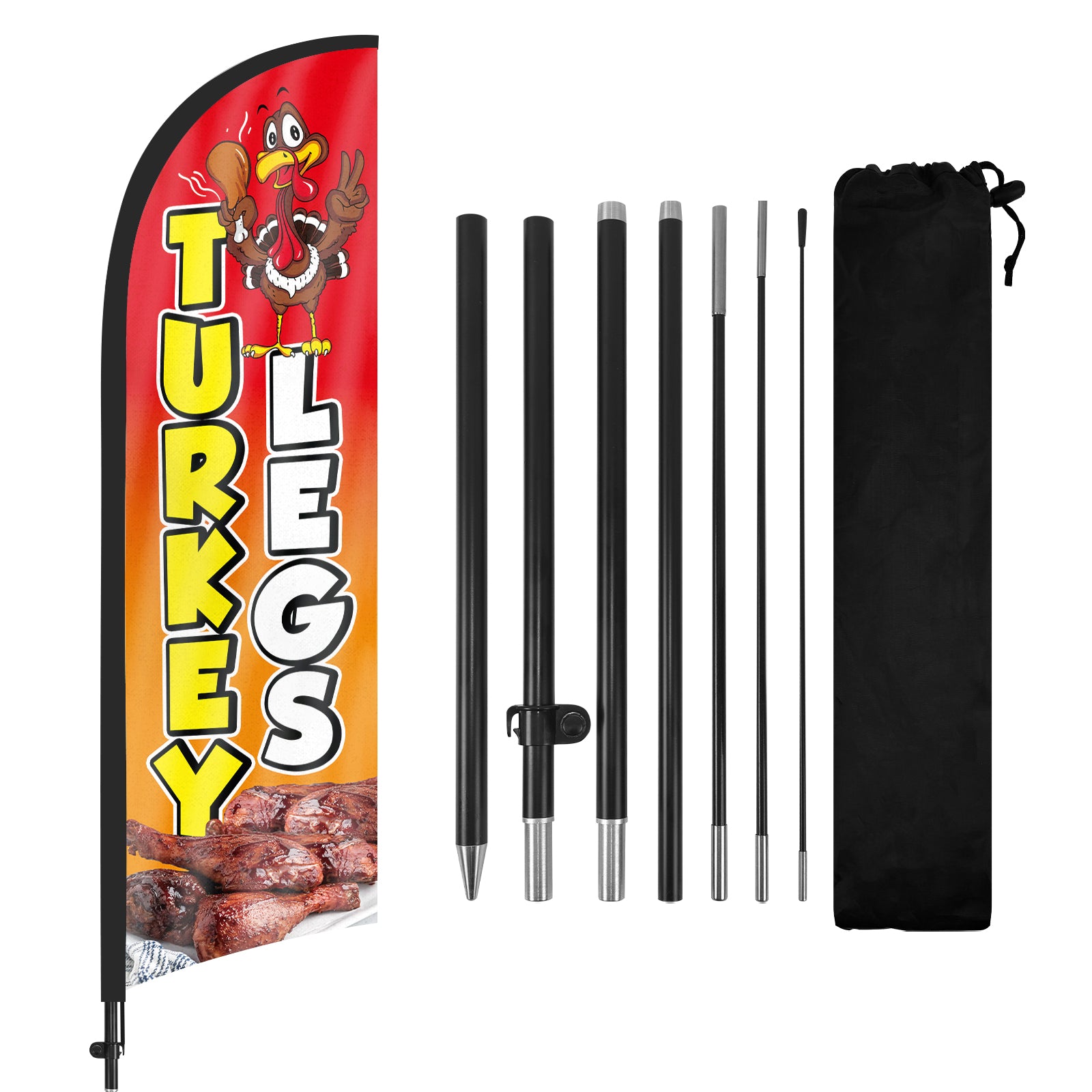 8Ft Turkey Legs Red Feather Flag with Pole & Stake