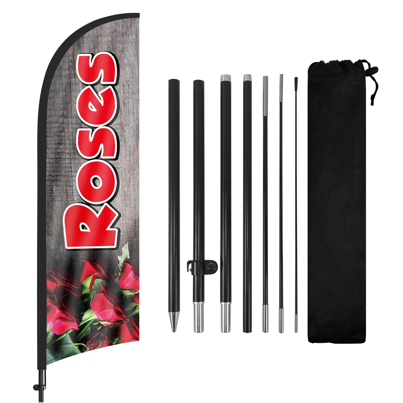 8FT Roses Gray Feather Flag Pole Kit