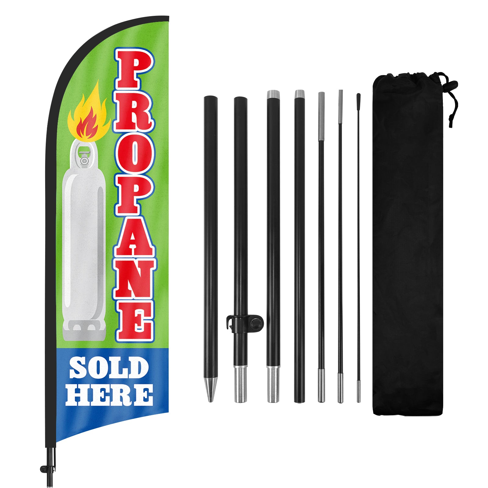 8ft Propane Sold Here Green Feather Flag Pole Kit