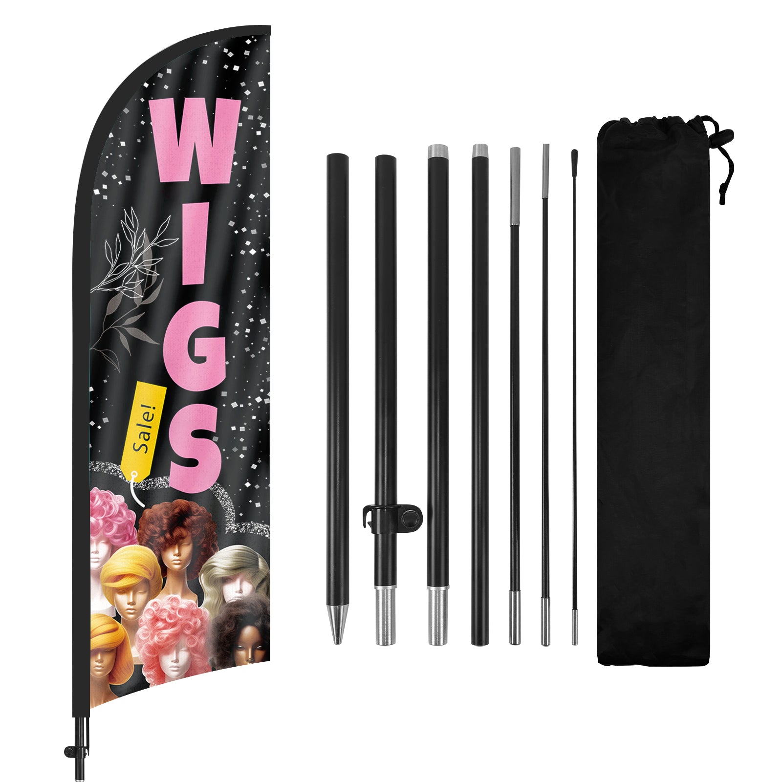 8ft Wigs Black Feather Flag with Pole and Stake