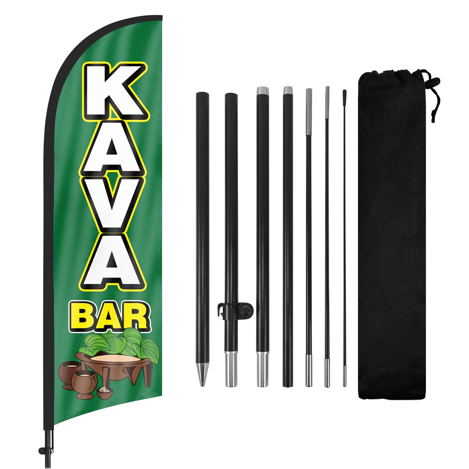 8ft Kava Bar Feather Flag Kit-Advertising Banner with Pole and Stake