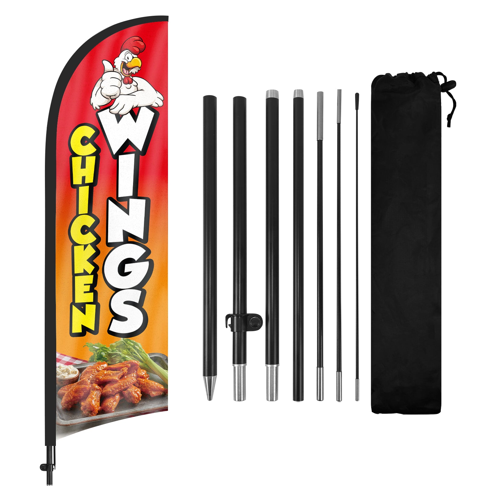 8Ft Chicken Wings Red Feather Flag Pole Kit