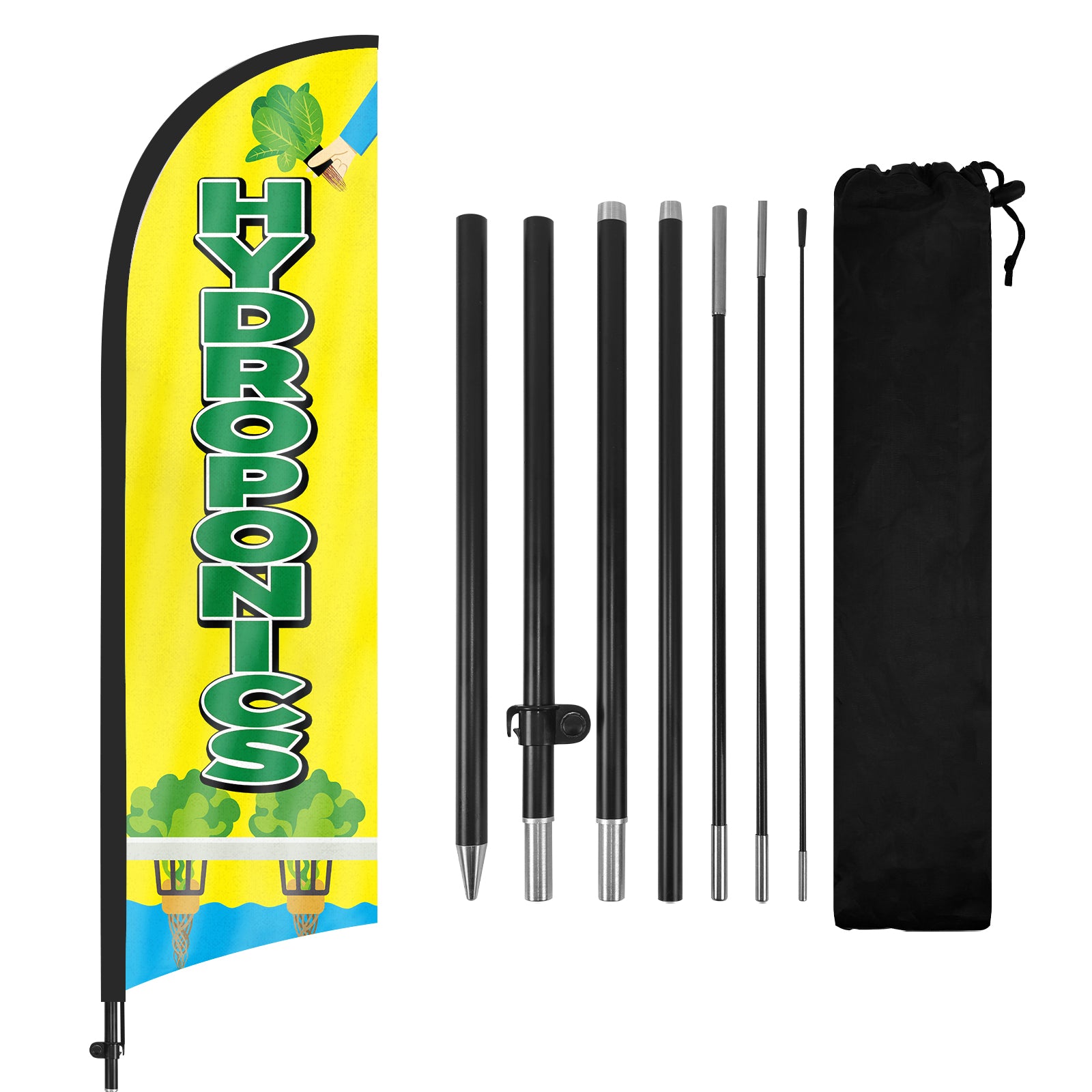 8Ft Hydroponics Yellow Feather Flag with Pole & Stake