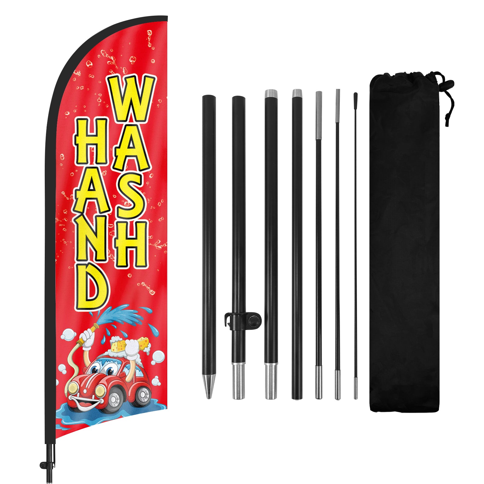 8ft Hand Wash Feather Flag with Pole and Stake