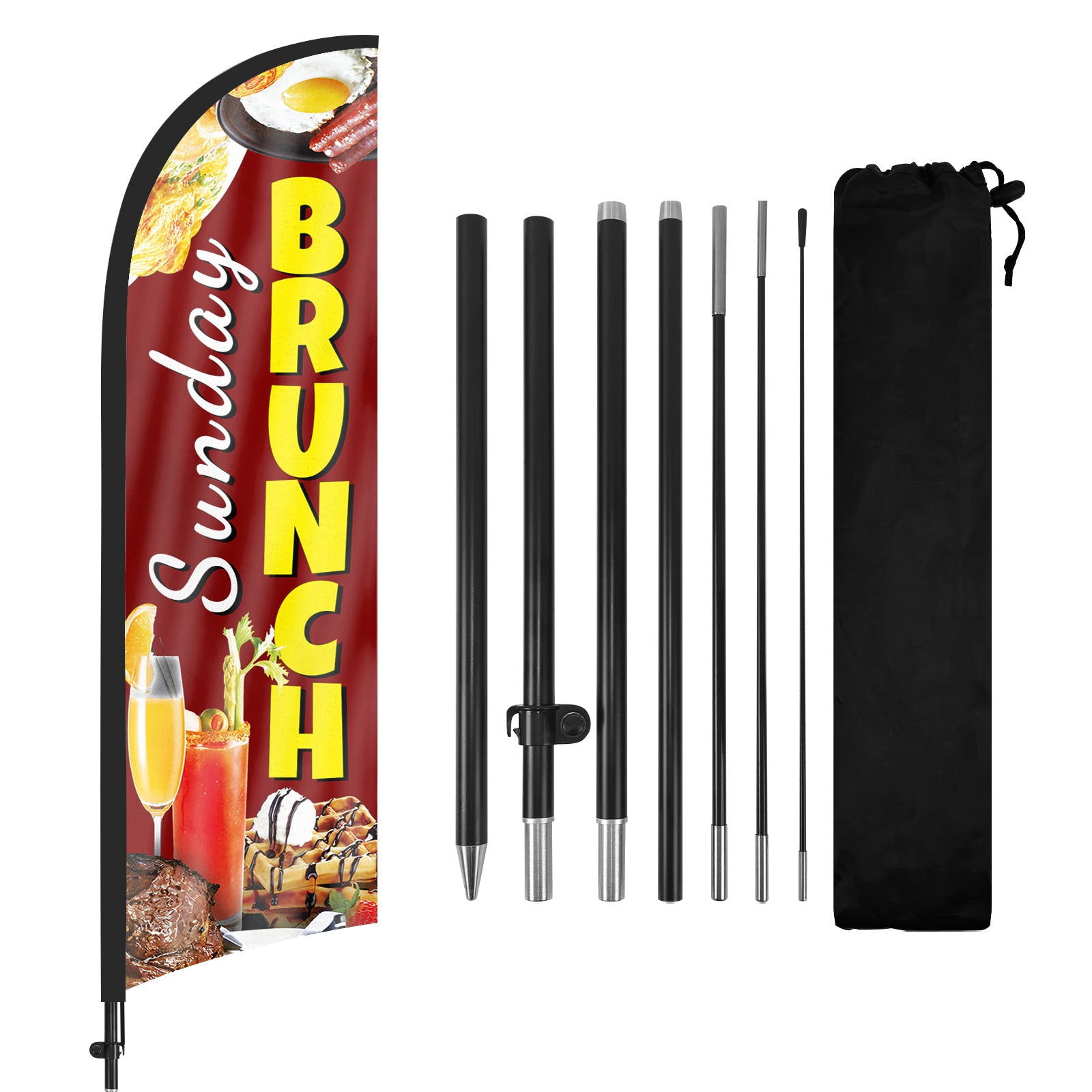 8ft Sunday Brunch Red Feather Flag Kit with Pole and Stake