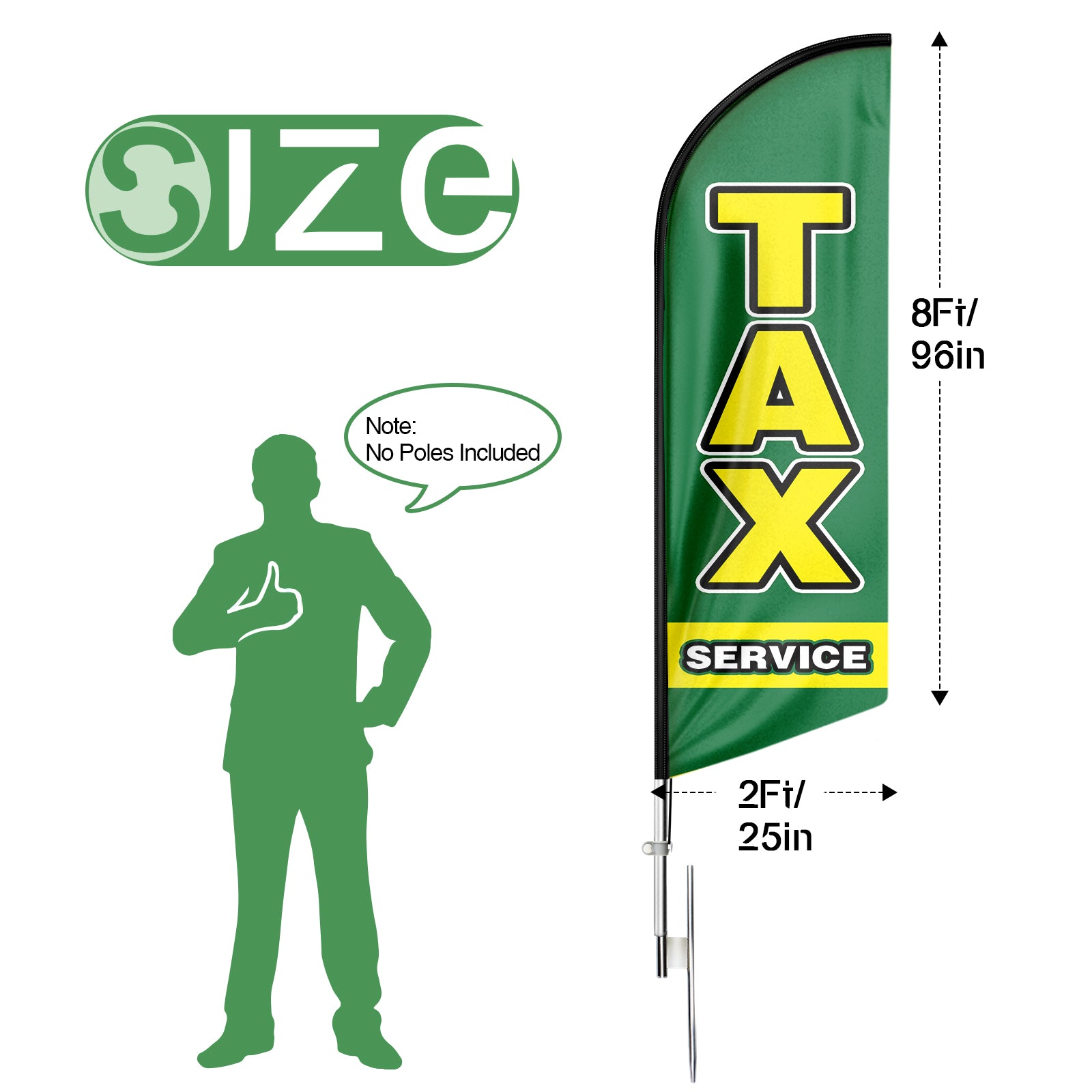 8FT Green Tax Service Advertising Swooper Flag（Flagpole Not Included）