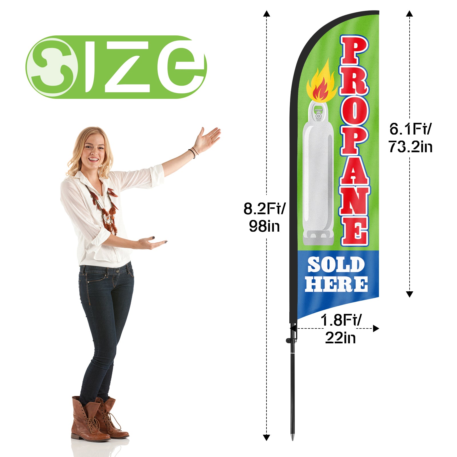 8ft Propane Sold Here Green Feather Flag Pole Kit