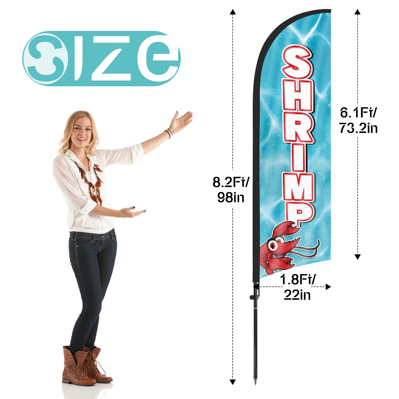 8ft Shrimp Feather Flag with Pole and Stake