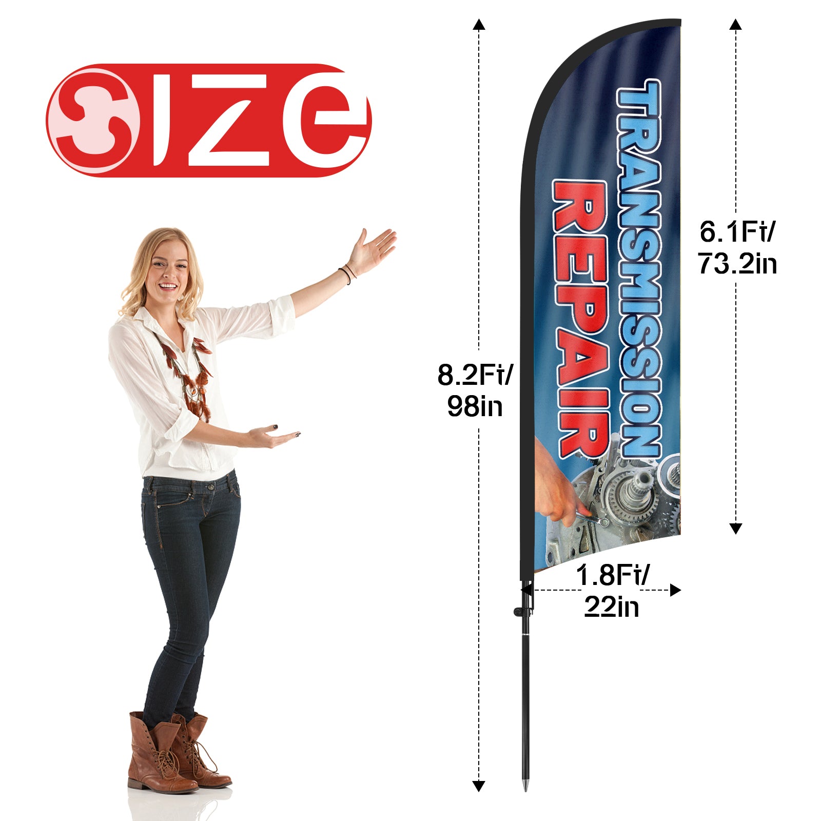 8ft Transmission Repair Feather Flag with Pole & Stake