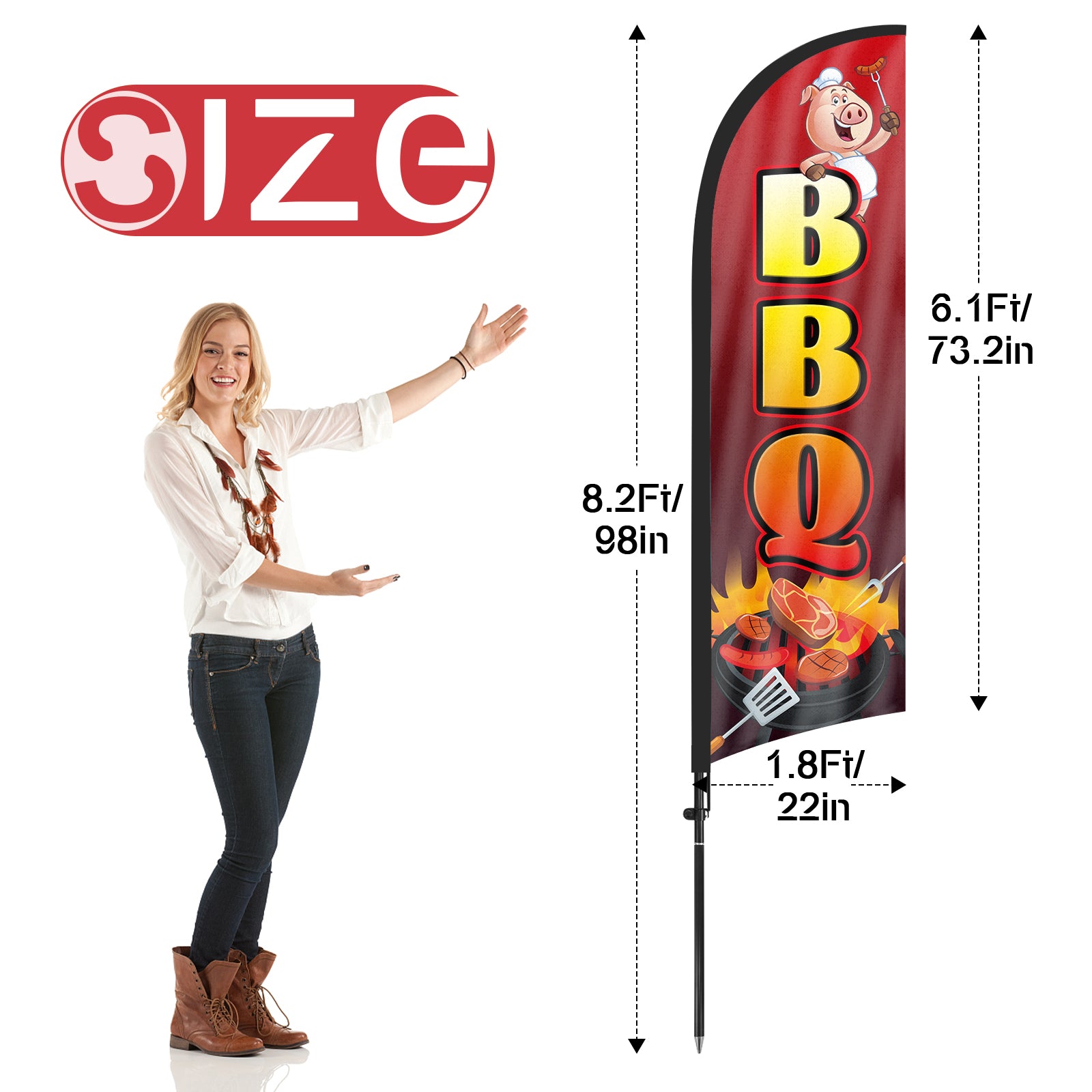 8ft BBQ Feather Flag with Pole and Stake
