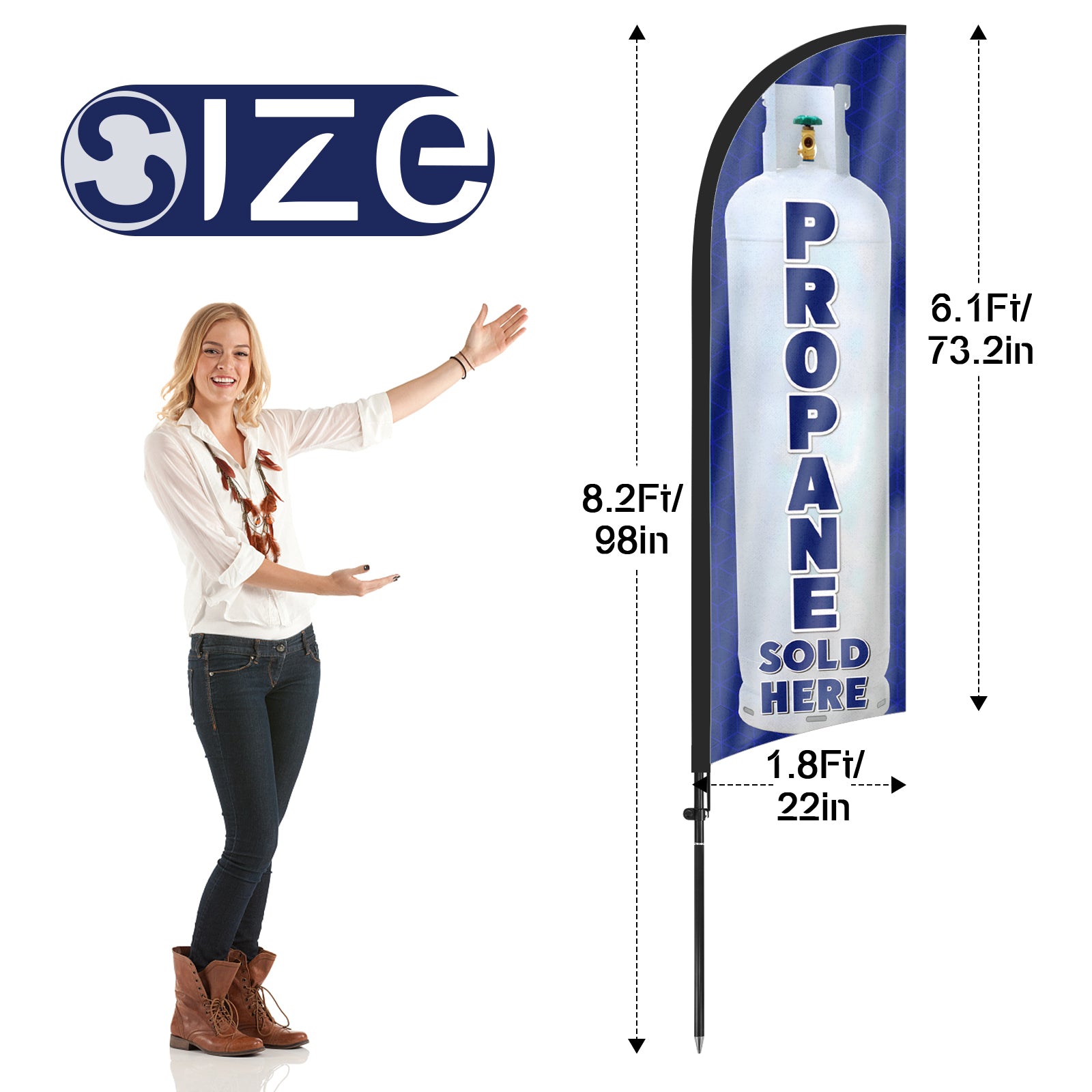 8ft Propane Sold Here Blue Feather Flag Pole Kit