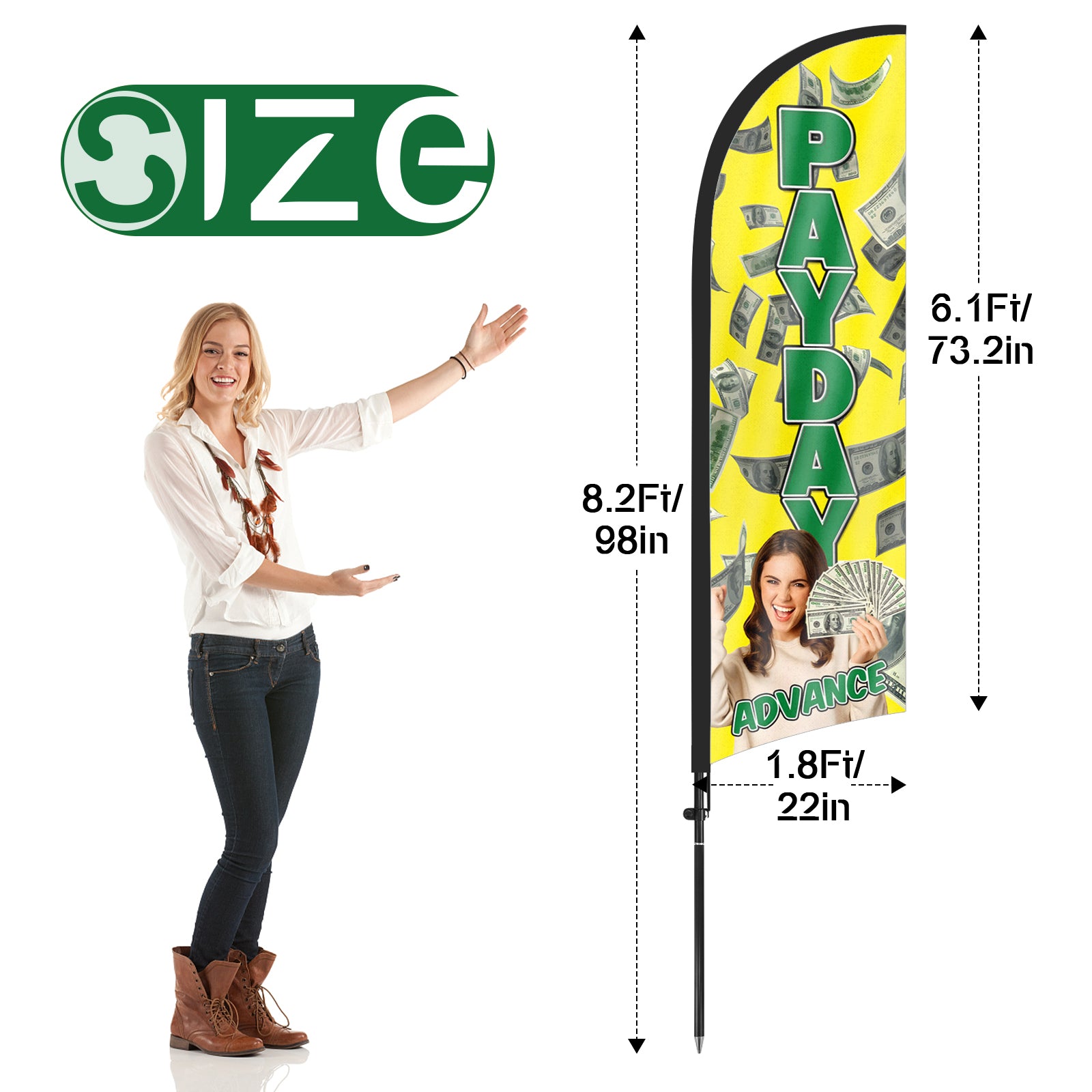 8Ft Payday Advance Feather Flag with Pole and Ground Stake