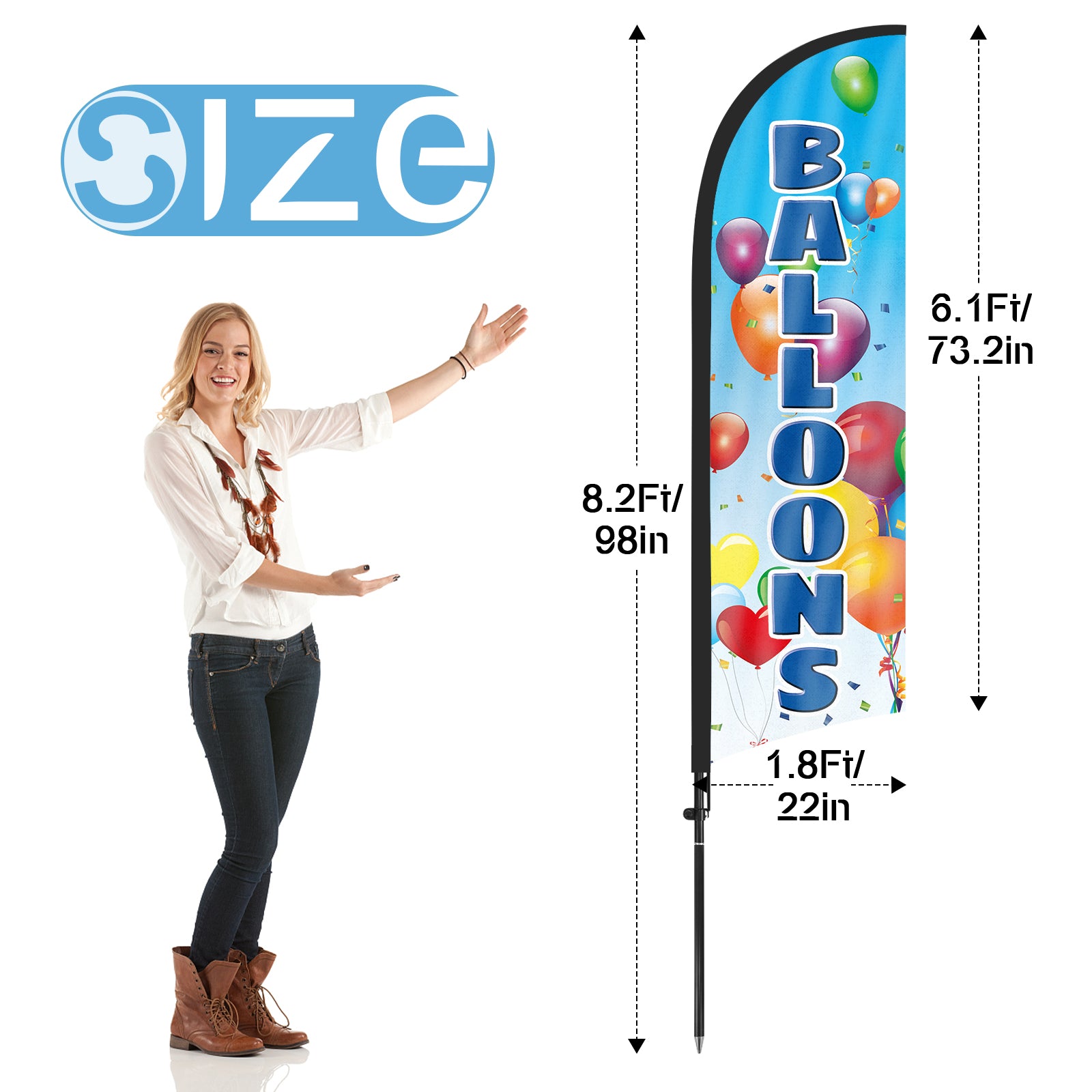 8Ft Balloons Feather Flag with Pole & Stake