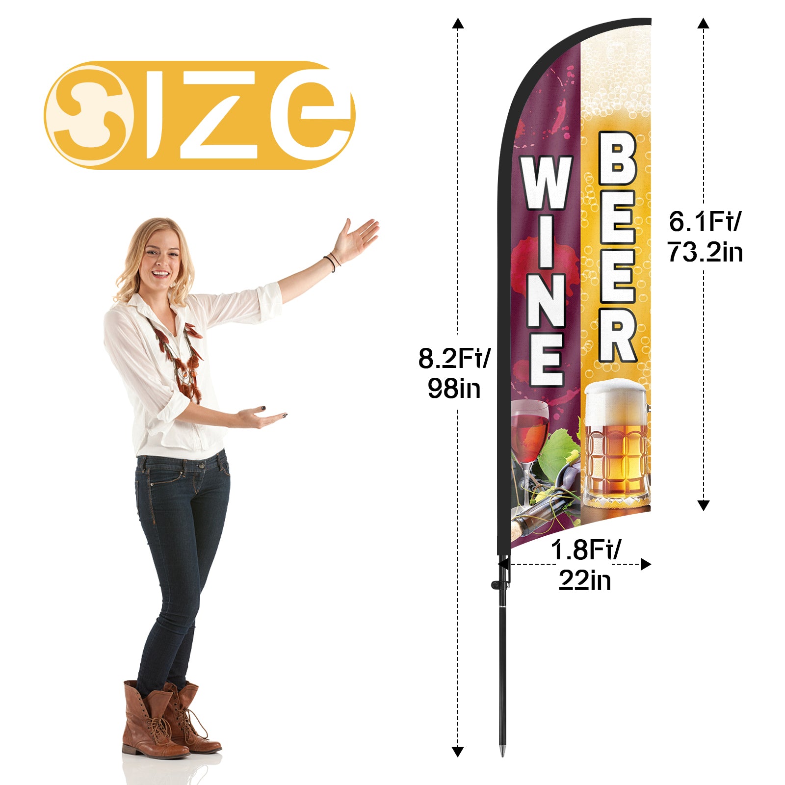 8ft Wine And Beer Feather Flag with Pole and Stake