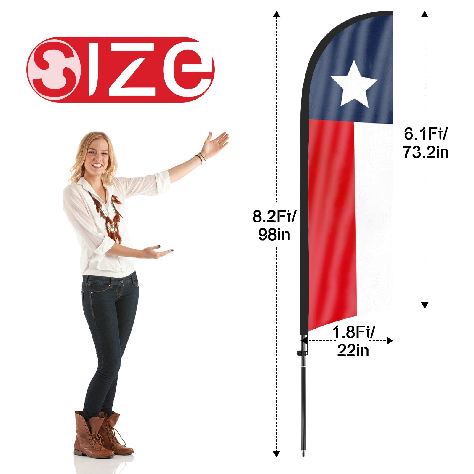 8Ft Texas Feather Flag with Pole & Stake