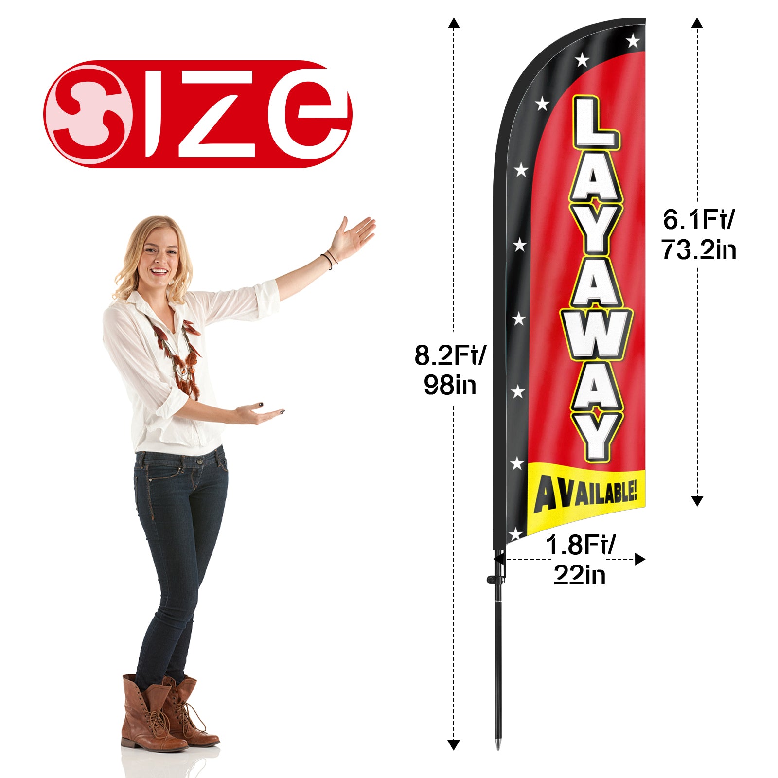 8ft Layaway Available Feather Flag with Pole and Stake