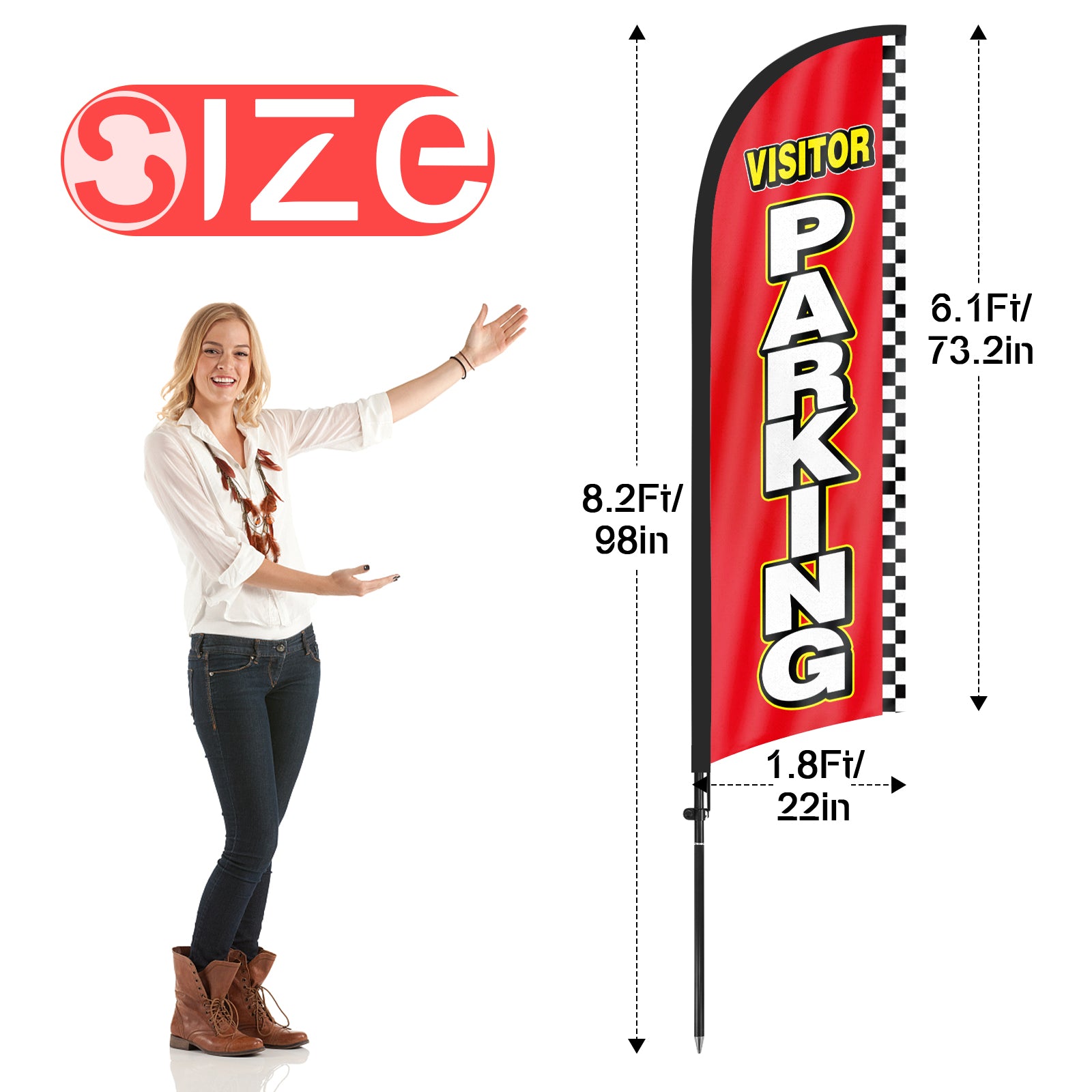 8Ft Visitor Parking Red Feather Flag with Pole & Stake
