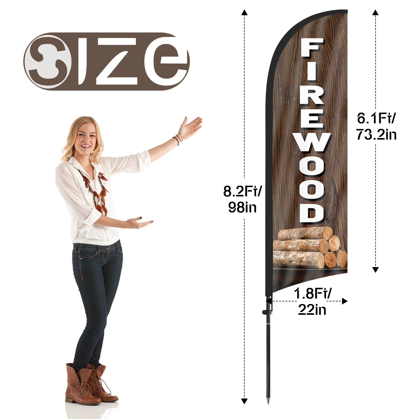 Firewood For Sale Sign-Firewood 01 Feather Flag with Flag Pole and Ground Stake