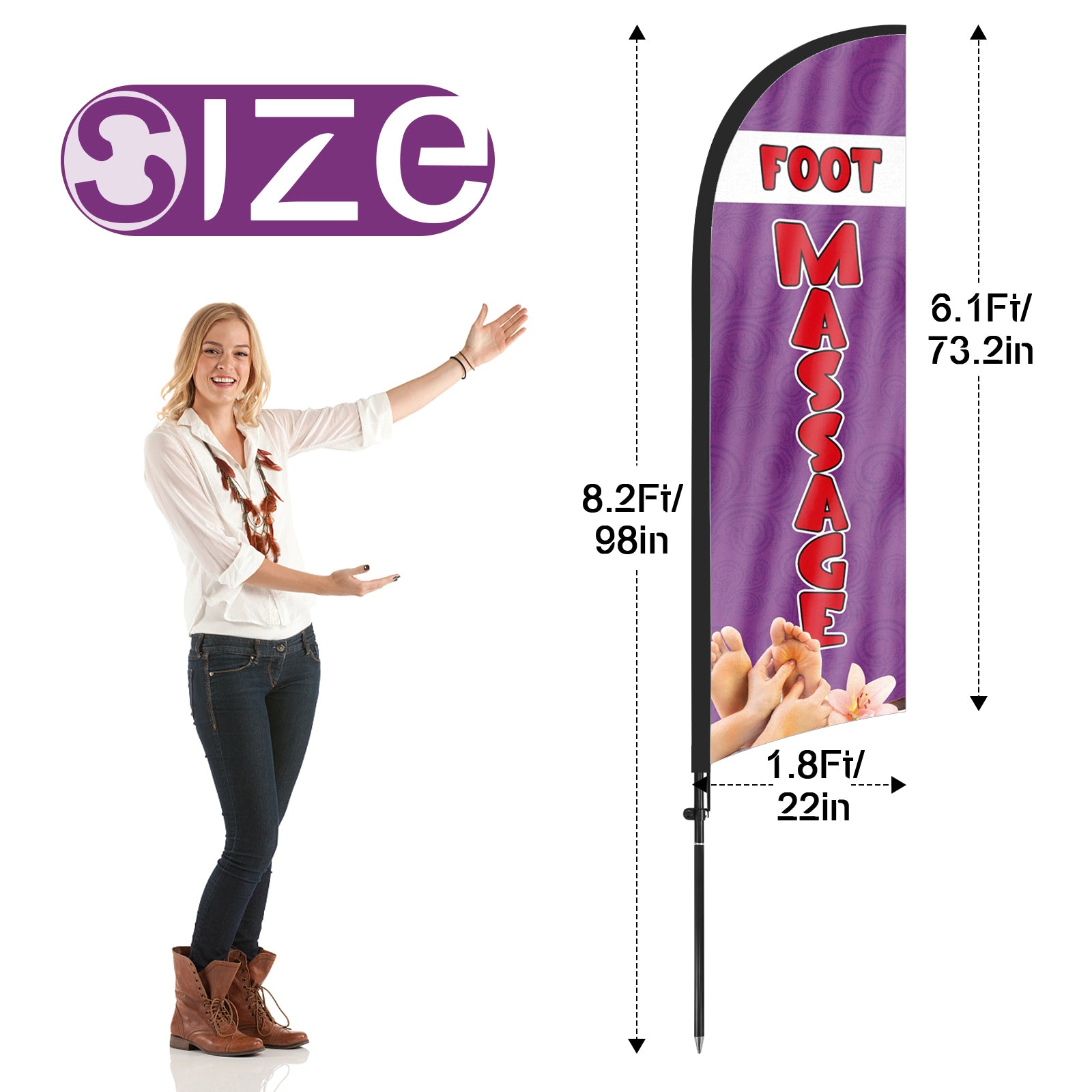 8Ft Foot Massage 01 Feather Flag with Pole & Stake