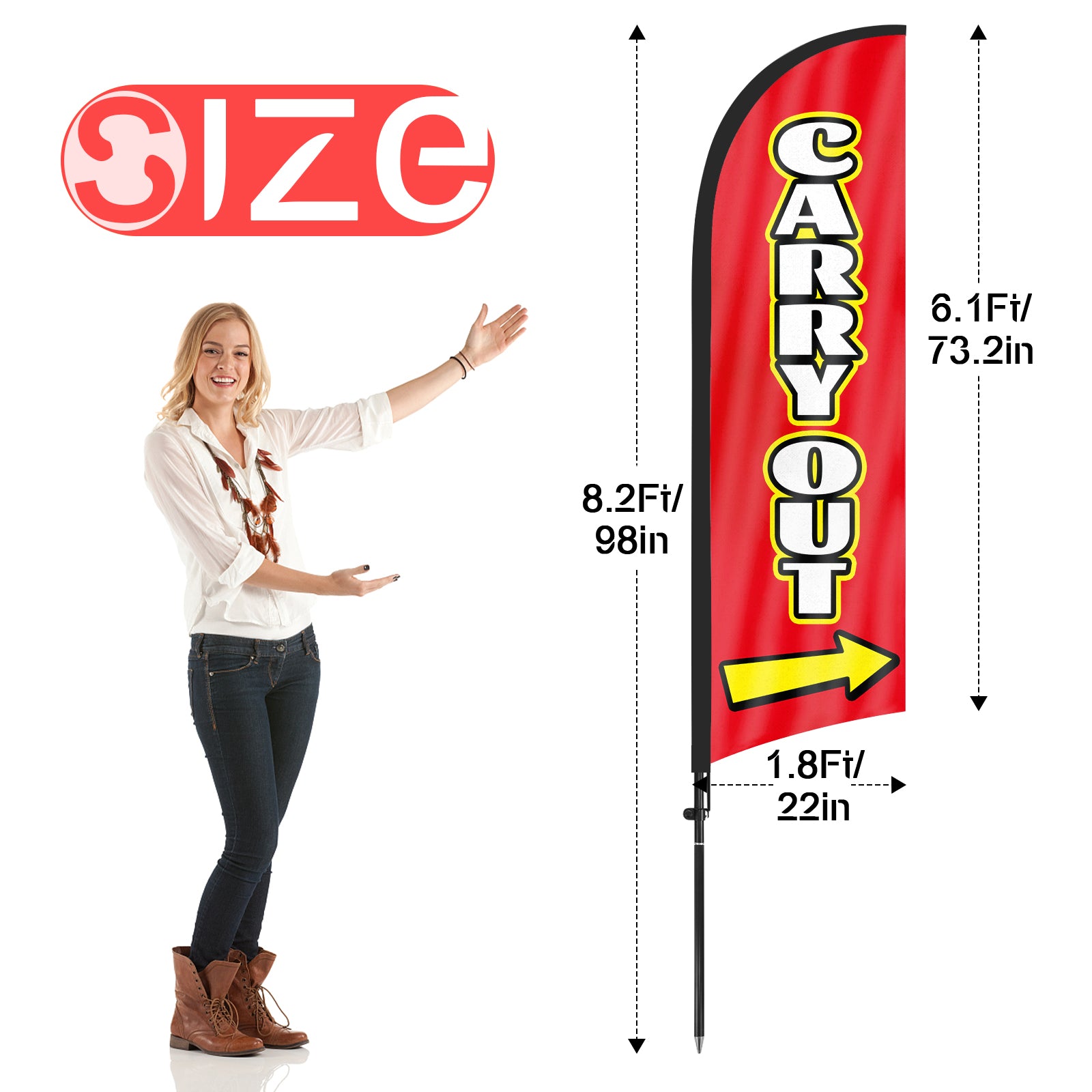 8Ft Carry Out Feather Flag with Pole & Stake