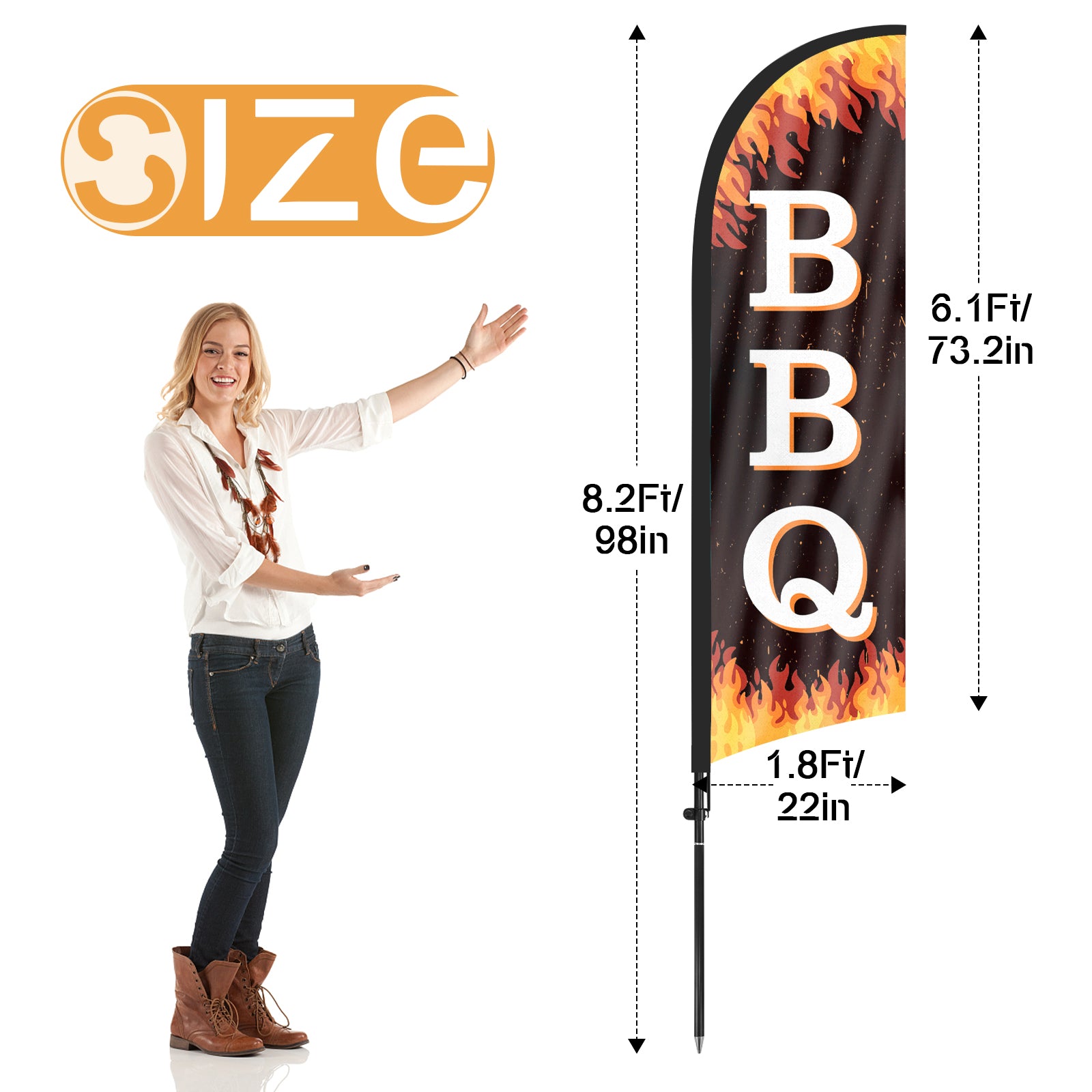 8ft BBQ 02 Feather Flag with Pole and Stake