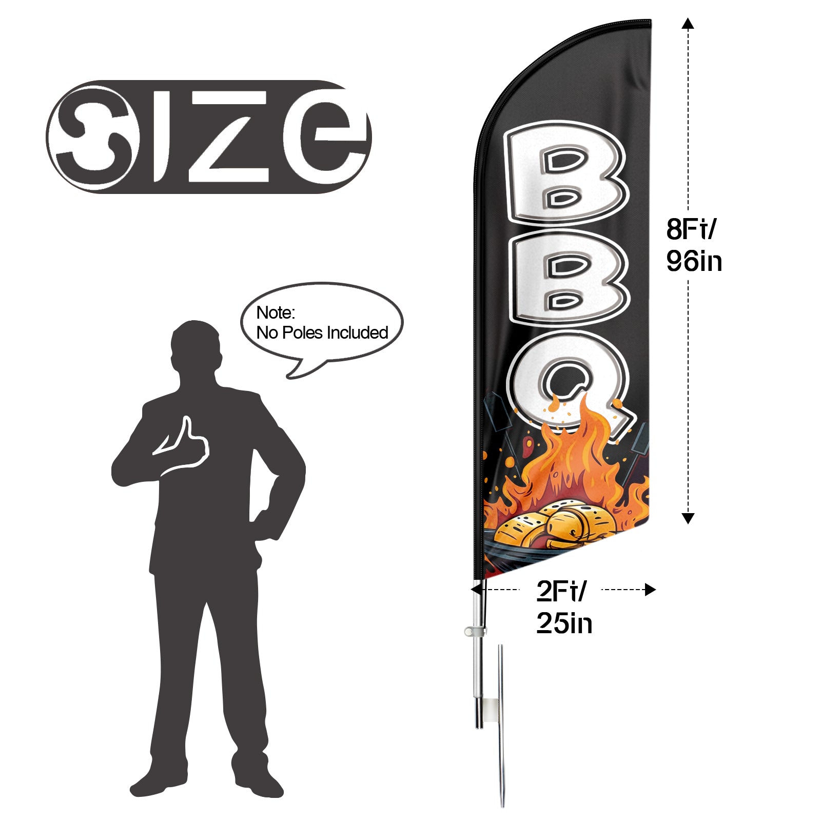 8ft BBQ 01 Advertising Swooper Flag Banner!（Flagpole Not Included）