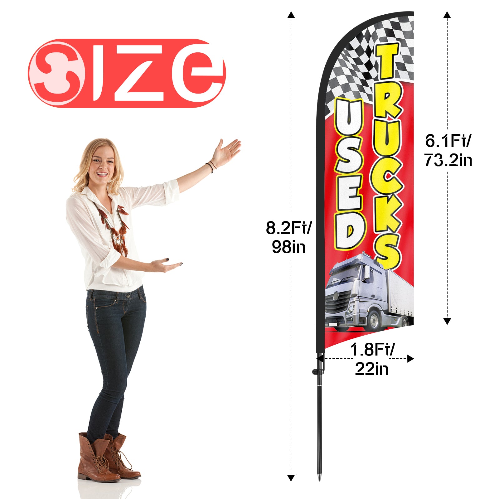 8ft Used Trucks Red Feather Flag with Pole and Stake